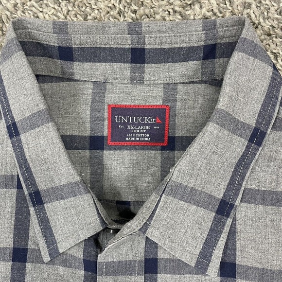UNTUCKit Gray Plaid Stripe Flannel Long Sleeve Button Up Shirt Mens Size 2XL - Picture 2 of 4
